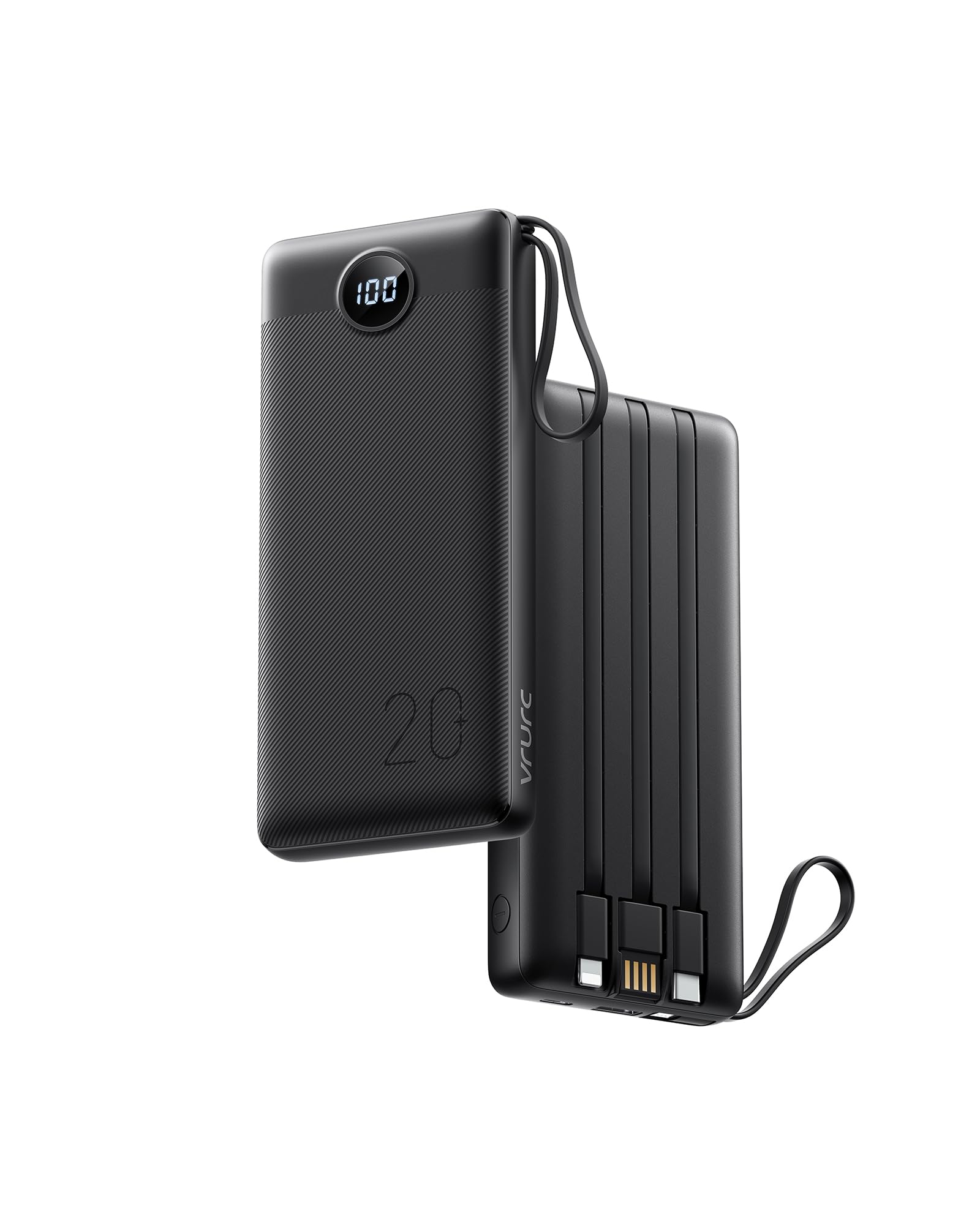 VRURC Powerbank 20000mAh mit Kabel USB C Power Bank Schnelles Aufladen 22.5W Tragbares LadegerÀt Fast Charging mit LED Display Externer Handyakkus Kompatibel mit iPhone, Huawei, Samsung usw
