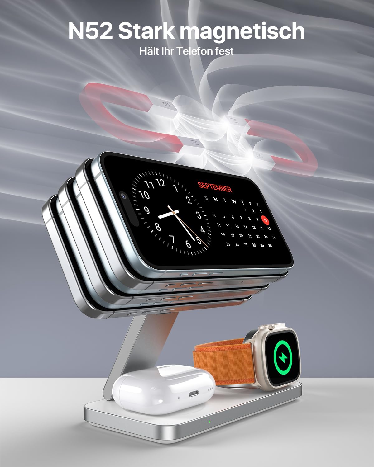 Kompatibel mit Magsafe Ladegerät,QTlier Ladestation Apple Watch und iPhone Kompatibel mit iPhone 16/15/14/13/12 Serie,Mag Safe Ladestation für Apple Watch 10/9/8/7/6/5/4/SE und AirPods 3/2/Pro (Weiß)