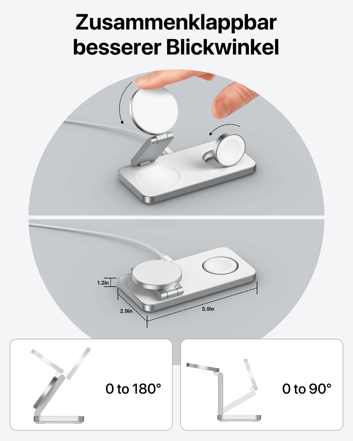 Kompatibel mit Magsafe Ladegerät,QTlier Ladestation Apple Watch und iPhone Kompatibel mit iPhone 16/15/14/13/12 Serie,Mag Safe Ladestation für Apple Watch 10/9/8/7/6/5/4/SE und AirPods 3/2/Pro (Weiß)