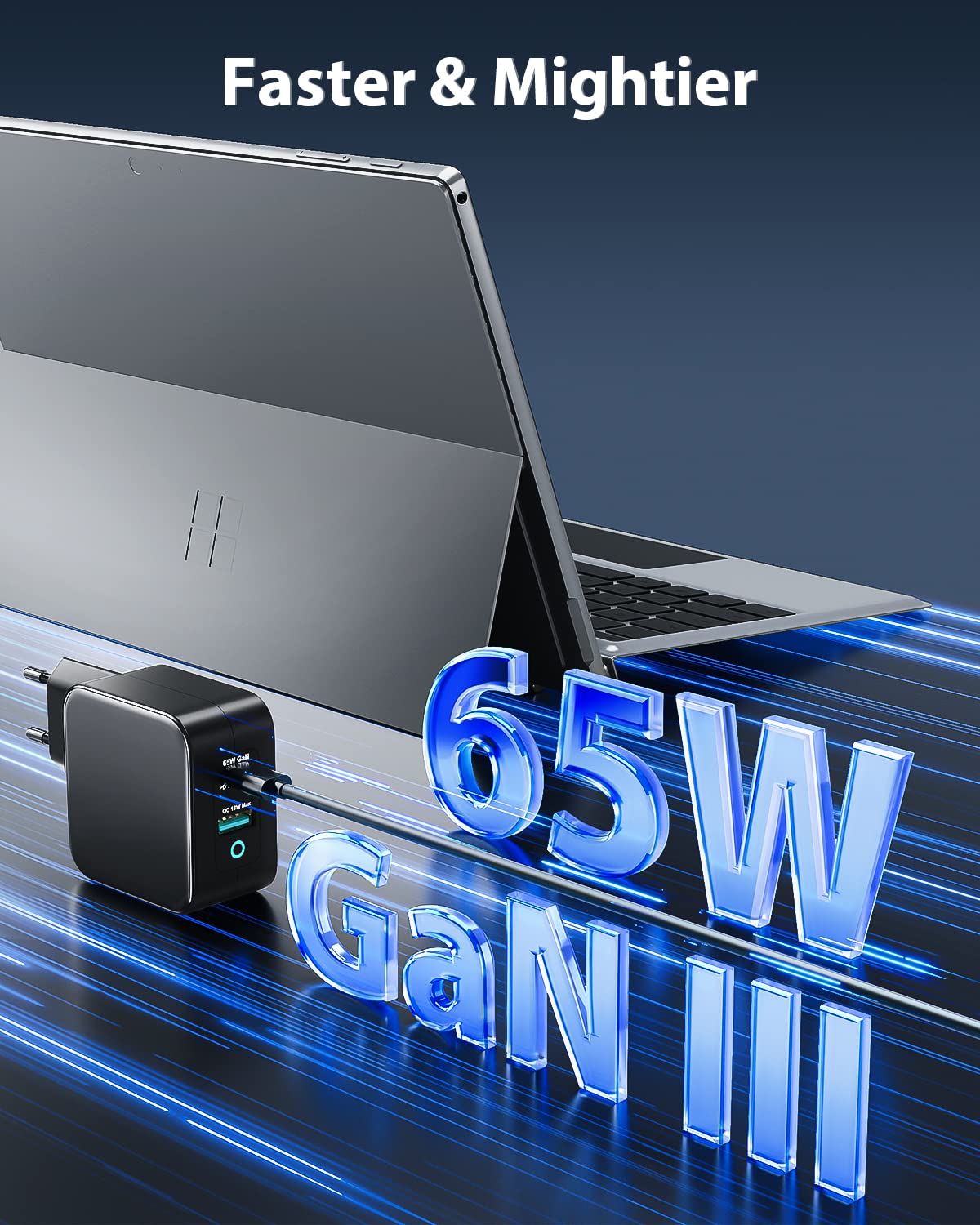 USB C Ladegerät 65 W mit Surface Ladekabel Kompatibel mit Surface Pro 9/8/7/6/5/4/3/2017 Surface Go/Laptop/Book 2-Port Surface Ladegerät