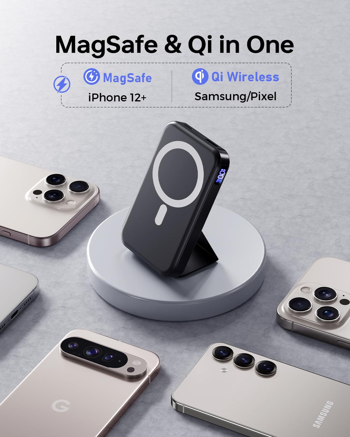 Powerbank für Magsafe, Magnetische Power Bank 10000mAh, PD 22.5W Schnellladung Kabellose Powerbank mit USB-C-Eingänge&Ausgang und LED-Display für iPhone 16/15/14/13/12/Pro/Pro Max Serie.