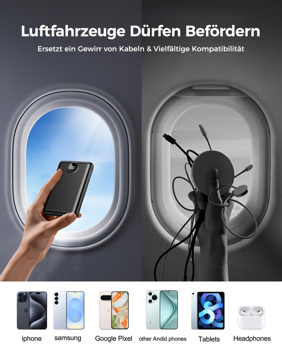 Power Bank 20000mAh, 22.5W Mini PowerBank USB-C Input & Output, PD 3.0 QC 3.0 Externe Handyakkus mit LED Display, Kompatibel mit iPhone 16 15 14 13