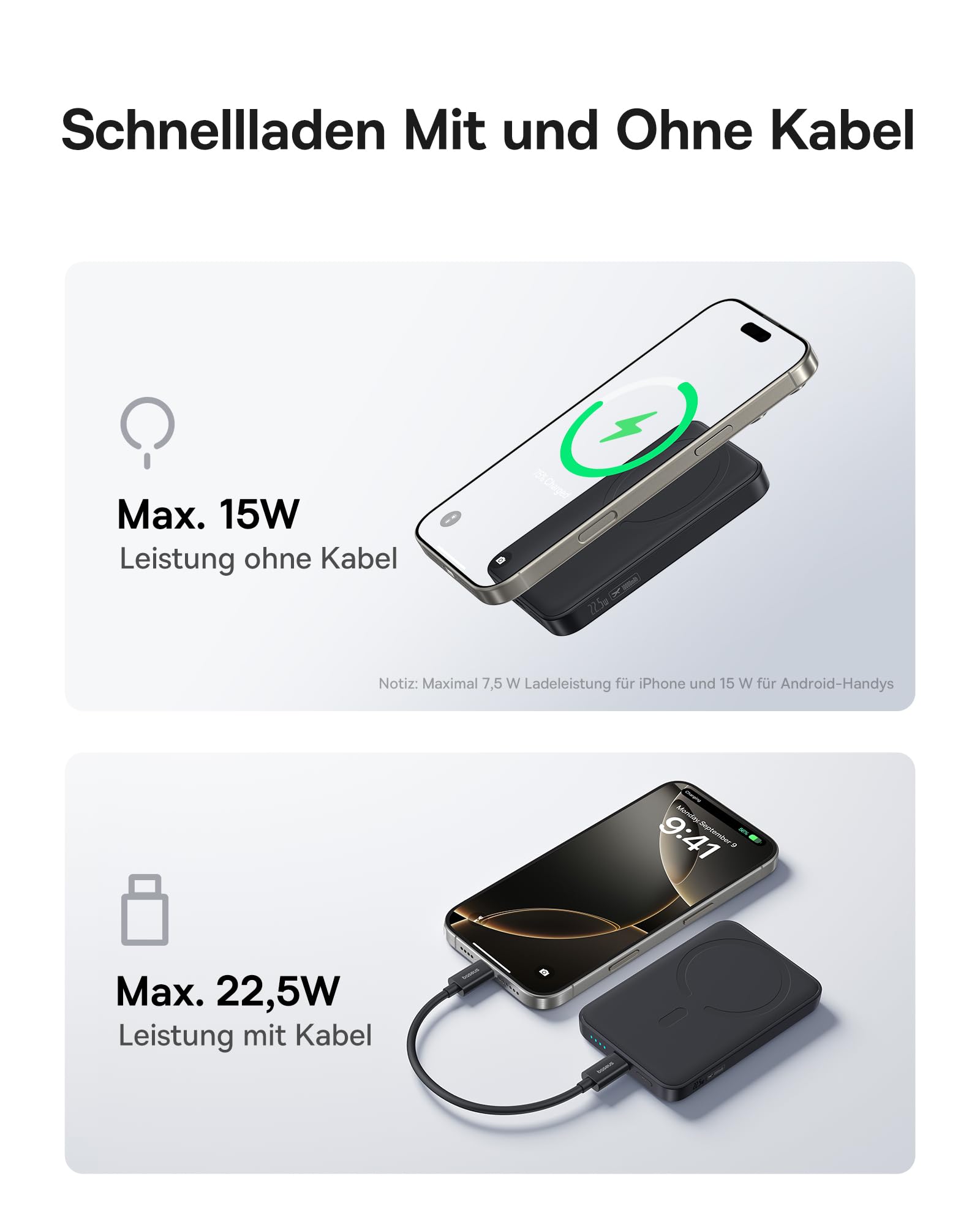 Baseus Enerfill MagSafe Powerbank 10000mAh 22.5W Magnetische Power Bank USB C, Kabellose Externe Handyakkus Wireless Mini Powerbank Kompatibel mit iPhone 16/15/14/13/12/Pro/Pro Max Serie, Schwarz