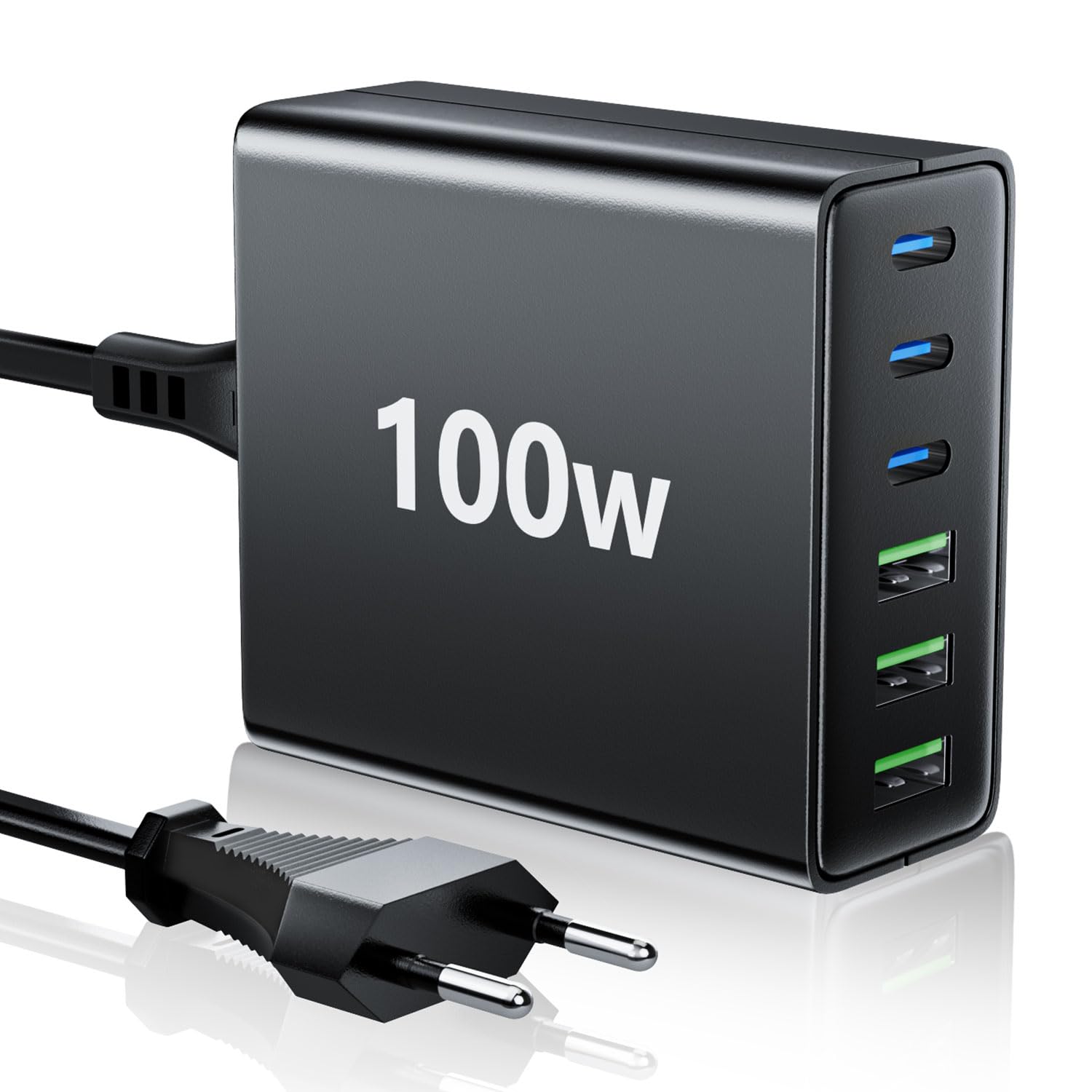 HSSNS USB C Ladegerät Mehrfach: 100W 6-Port Schnellladegerät mit USB-C und USB-A, Tragbarer netzteil für ipad, iPhone Series und andere Smartphones