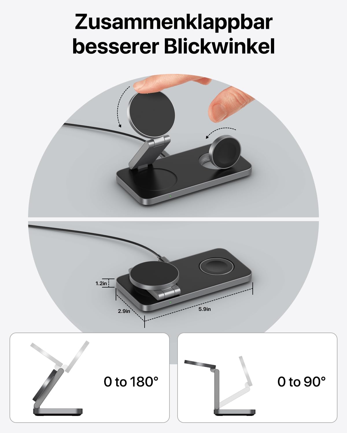 Induktive Ladestation Kompatibel mit Magsafe Ladegerät,QTlier 3 in 1 iPhone Ladestation für 15/14/13/12 Serie,30W Wireless Charger für Apple Watch 8/7/6/5/4/3/2/SE und AirPods 3/2/Pro (Tief Schwarz)