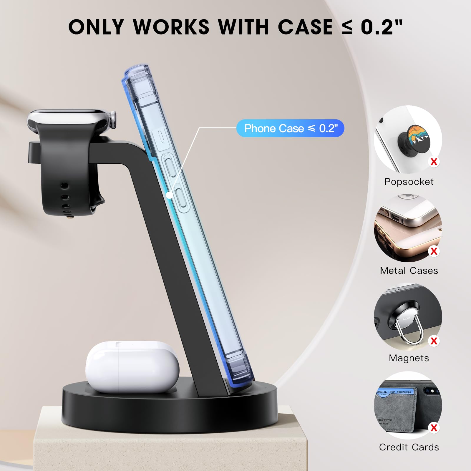 3 in 1 iPhone Ladestation Schnelles Kabelloses Ladegerät für Apple - Wireless Charger für 16e 16 15 14 13 12 11 X Pro Max & Apple Watch 10 9 8 7 6 SE 5 4 3 2 Air Pods 4 3 Pro mit 18W Fast Adapter