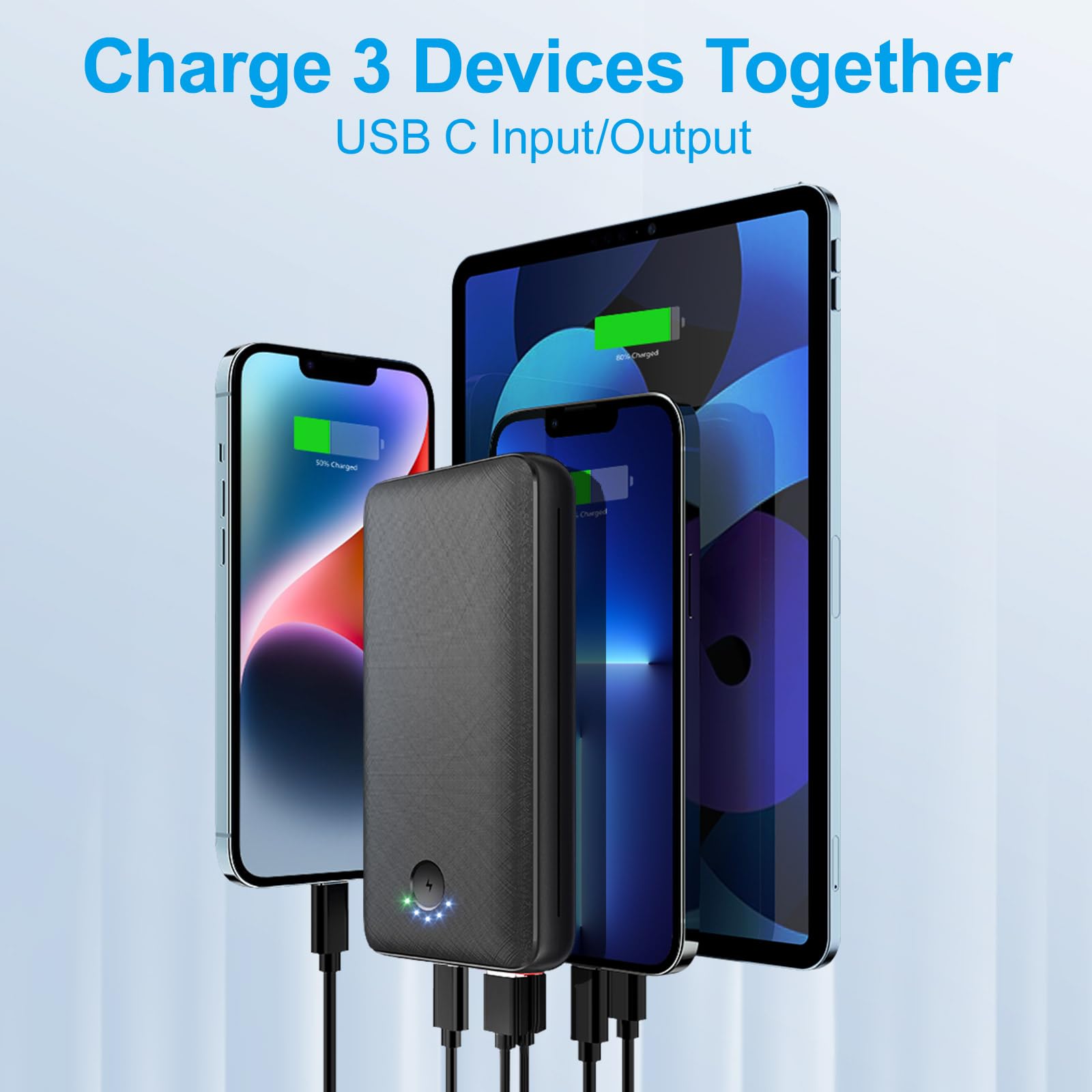 JIGA Power Bank 27000mAh 22,5W Externer Akku PD 20W USB C Powerbank mit Taschenlampe, Tragbares Ladegerät Kompatibel mit iPhone 15 14 13 12 Pro Samsung Huawei iPad