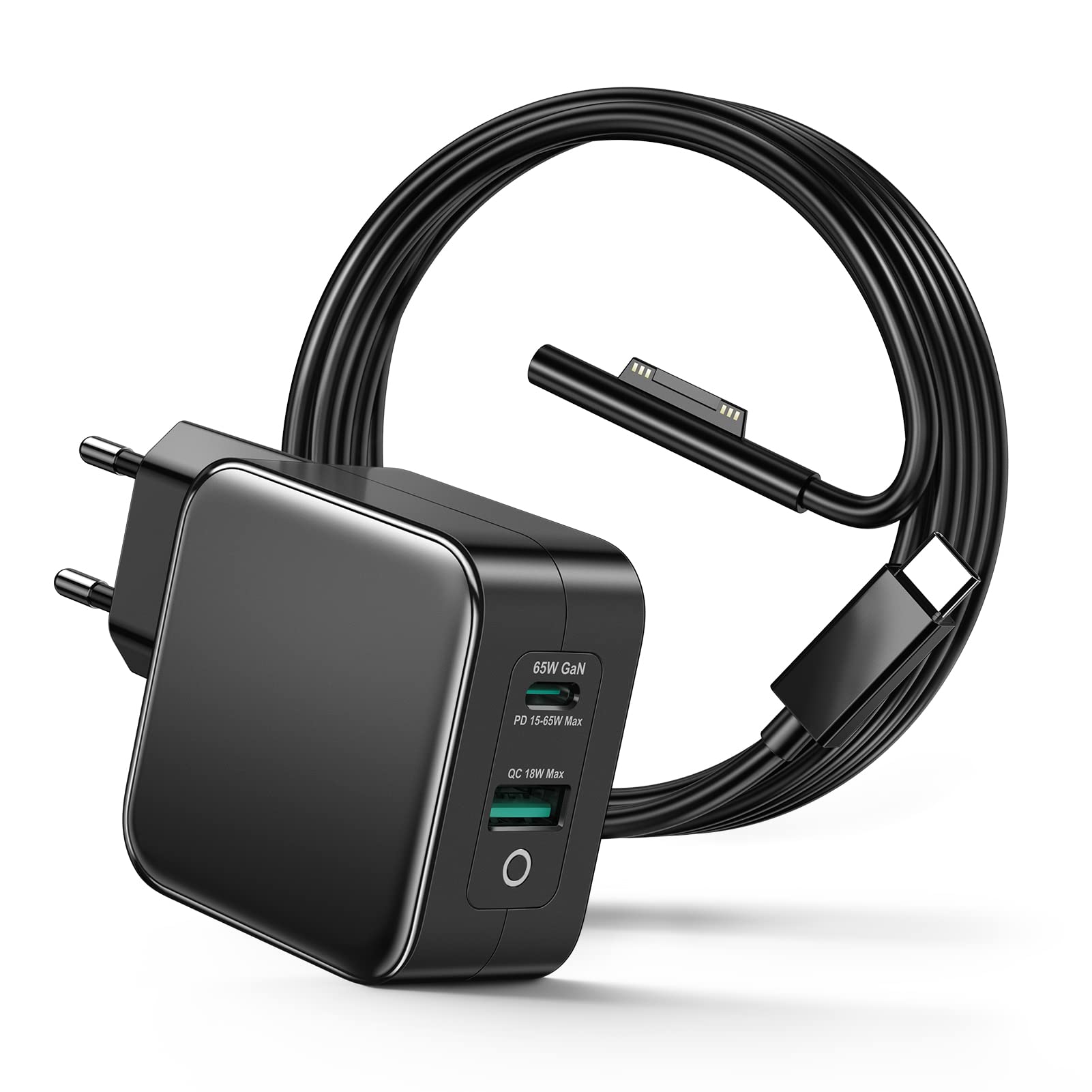 USB C Ladegerät 65 W mit Surface Ladekabel Kompatibel mit Surface Pro 9/8/7/6/5/4/3/2017 Surface Go/Laptop/Book 2-Port Surface Ladegerät