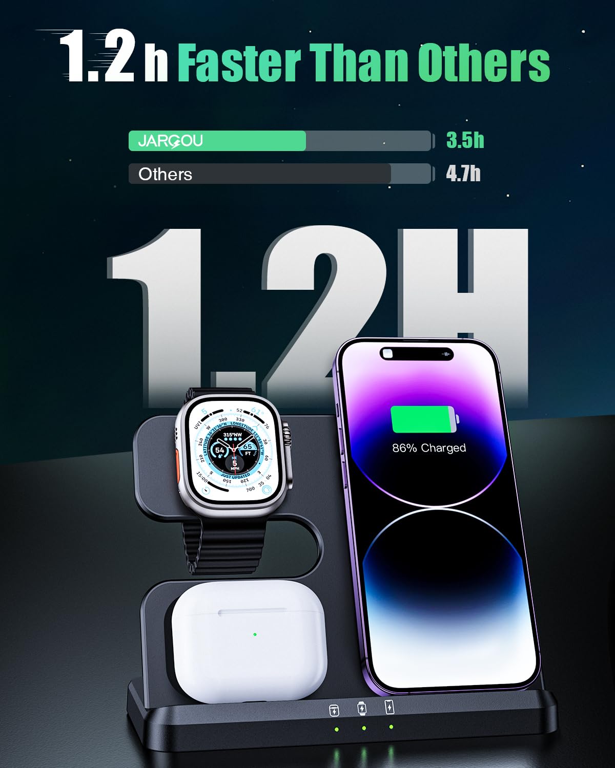 JARGOU 3 in 1 Kabelloses Ladegerät, Induktive Ladestation für Apple Watch und iPhone, Wireless Charger für iPhone 16 15 14 13 12 11 Pro Max, für Apple Watch 10/9/Ultra/8/7/6/SE/5/4/3/AirPods Pro 4 3 2
