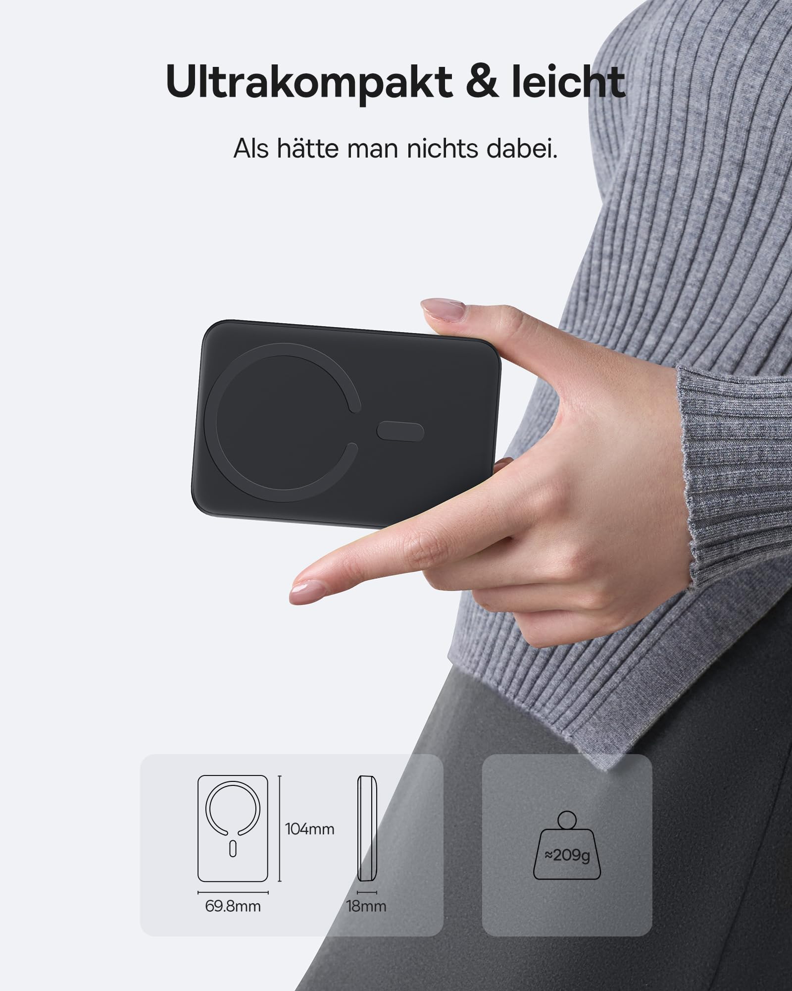 Baseus Enerfill MagSafe Powerbank 10000mAh 22.5W Magnetische Power Bank USB C, Kabellose Externe Handyakkus Wireless Mini Powerbank Kompatibel mit iPhone 16/15/14/13/12/Pro/Pro Max Serie, Schwarz