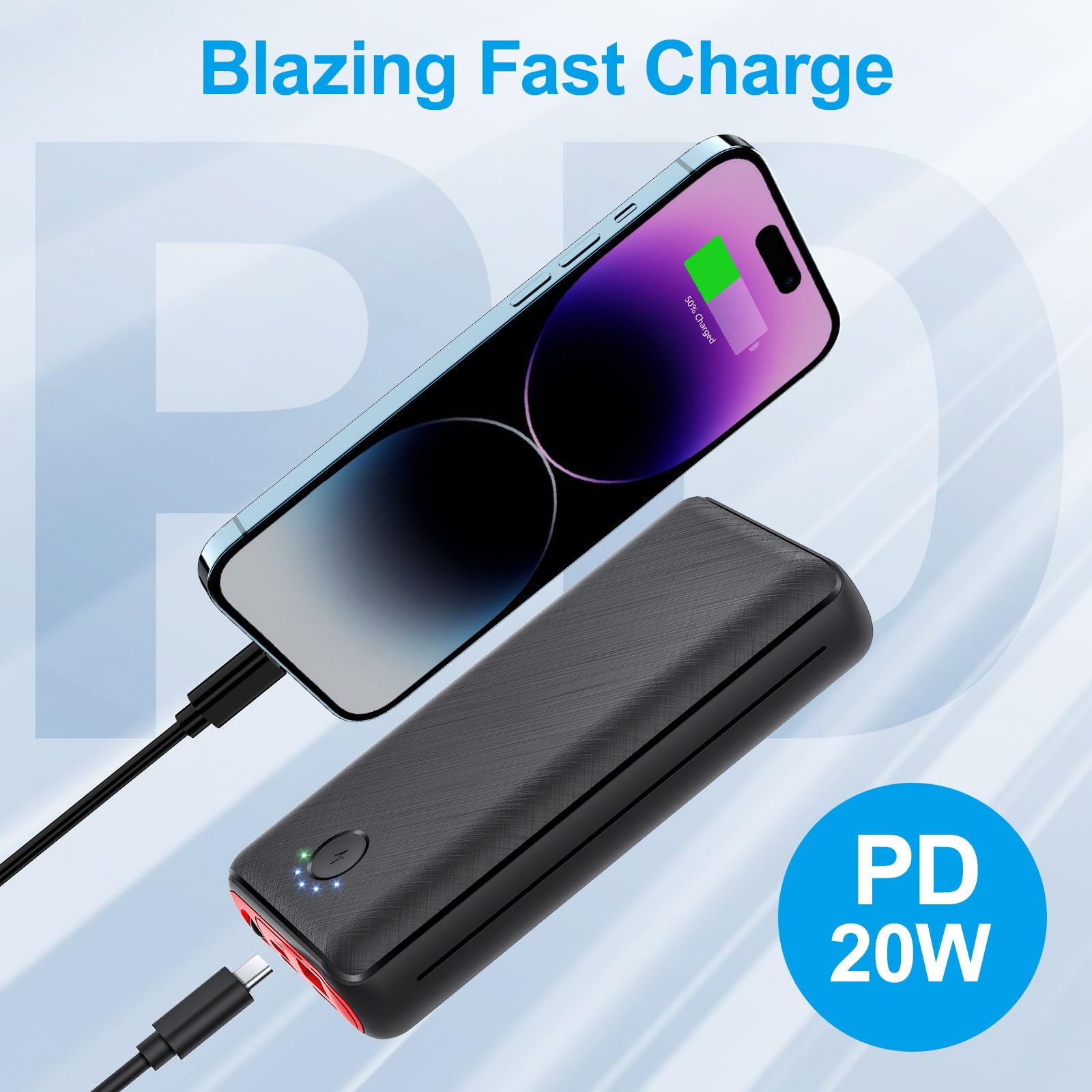 JIGA Power Bank 27000mAh 22,5W Externer Akku PD 20W USB C Powerbank mit Taschenlampe, Tragbares Ladegerät Kompatibel mit iPhone 15 14 13 12 Pro Samsung Huawei iPad