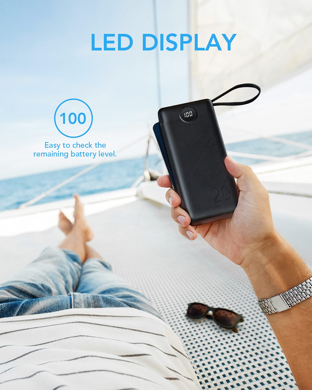 VRURC Powerbank 20000mAh mit Kabel USB C Power Bank Schnelles Aufladen 22.5W Tragbares Ladegerät Fast Charging mit LED Display Externer Handyakkus Kompatibel mit iPhone, Huawei, Samsung usw