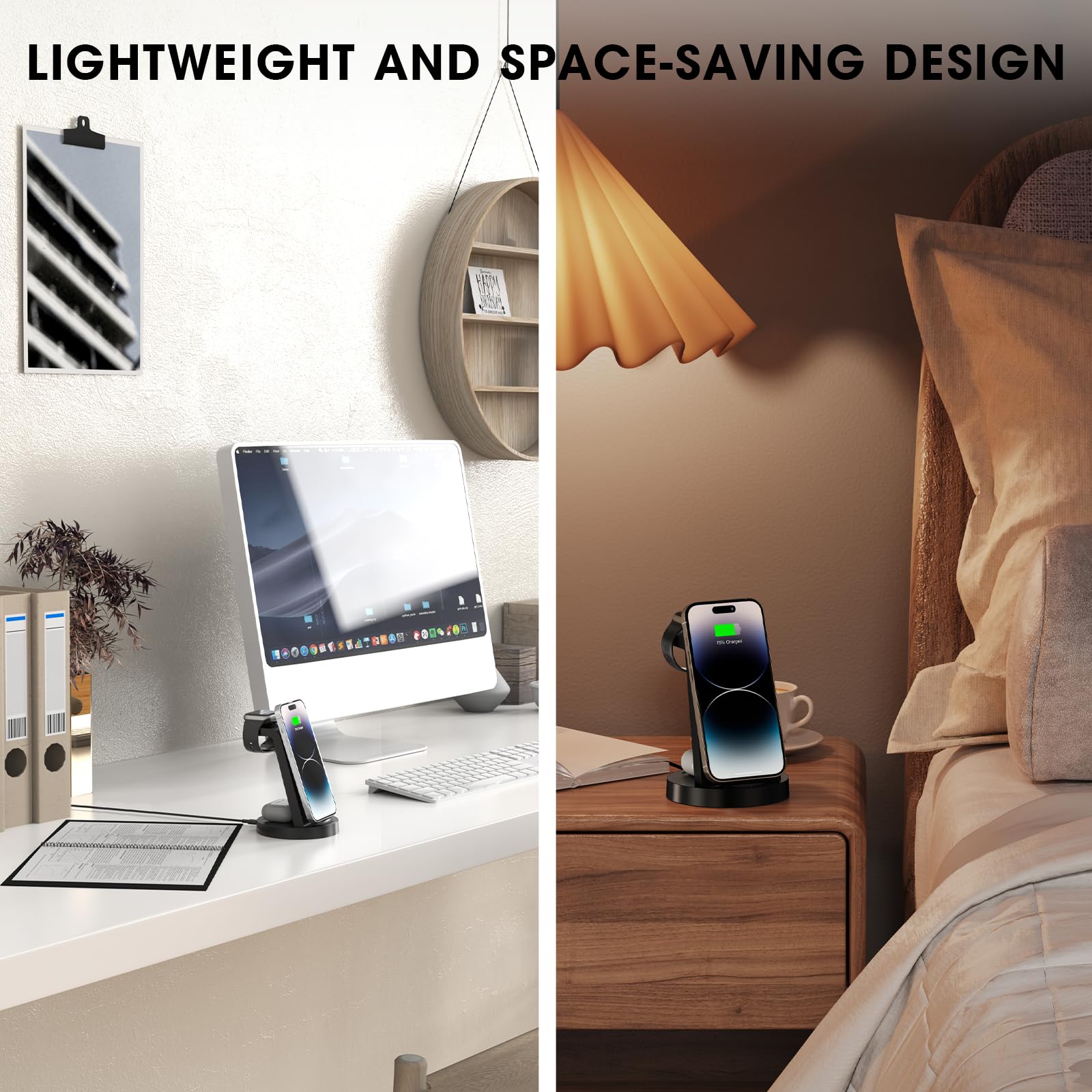 3 in 1 iPhone Ladestation Schnelles Kabelloses Ladegerät für Apple - Wireless Charger für 16e 16 15 14 13 12 11 X Pro Max & Apple Watch 10 9 8 7 6 SE 5 4 3 2 Air Pods 4 3 Pro mit 18W Fast Adapter
