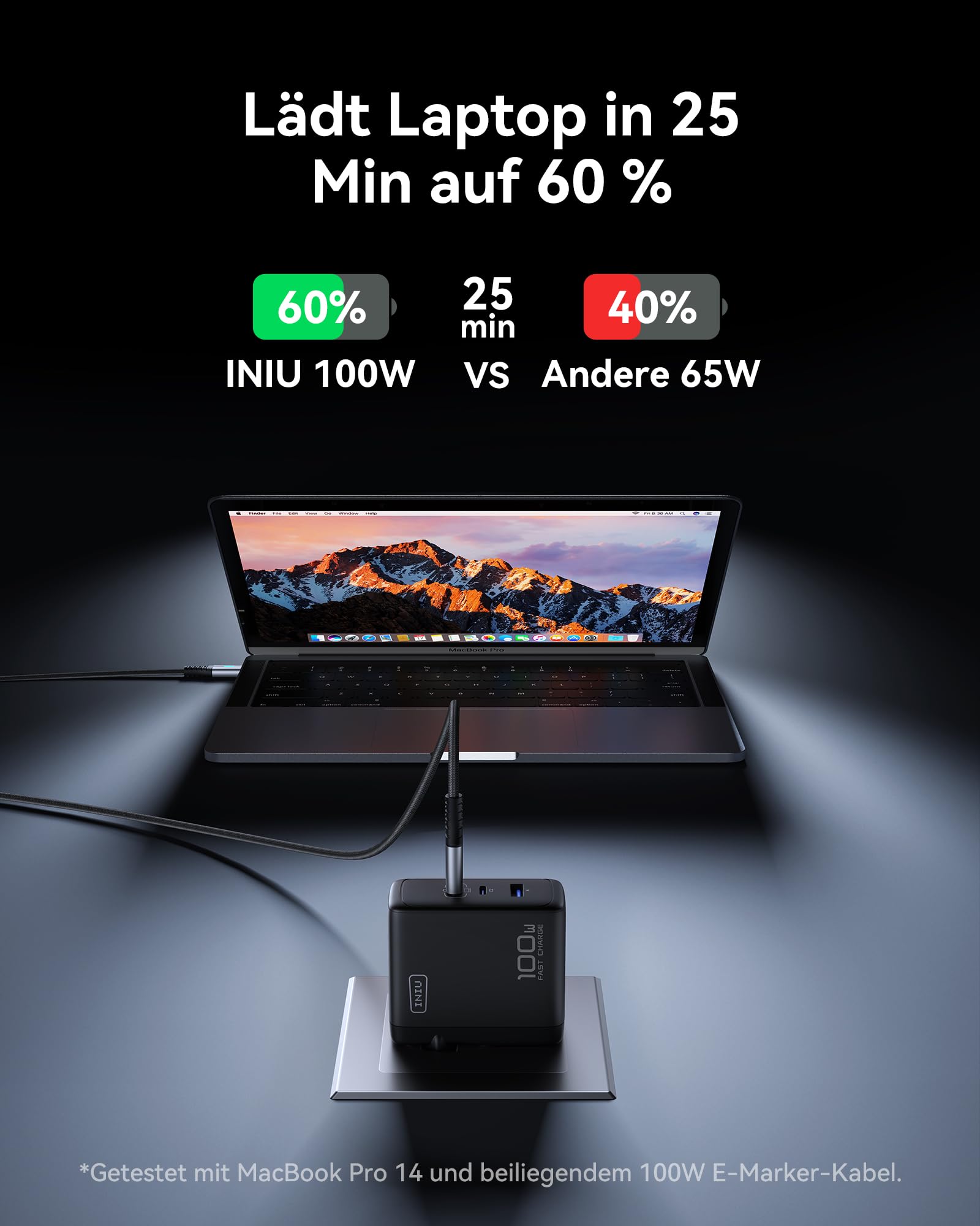 INIU 100W USB C Ladegerät, Laptop Schnellladegerät mit USB C Kabel, GaN 3-Port Mehrfach Netzteil für MacBook Air Pro, iPad, iPhone 16 15 14 Pro Max, Samsung Galaxy S25 S24 Ultra, Pixel, Switch 2 etc