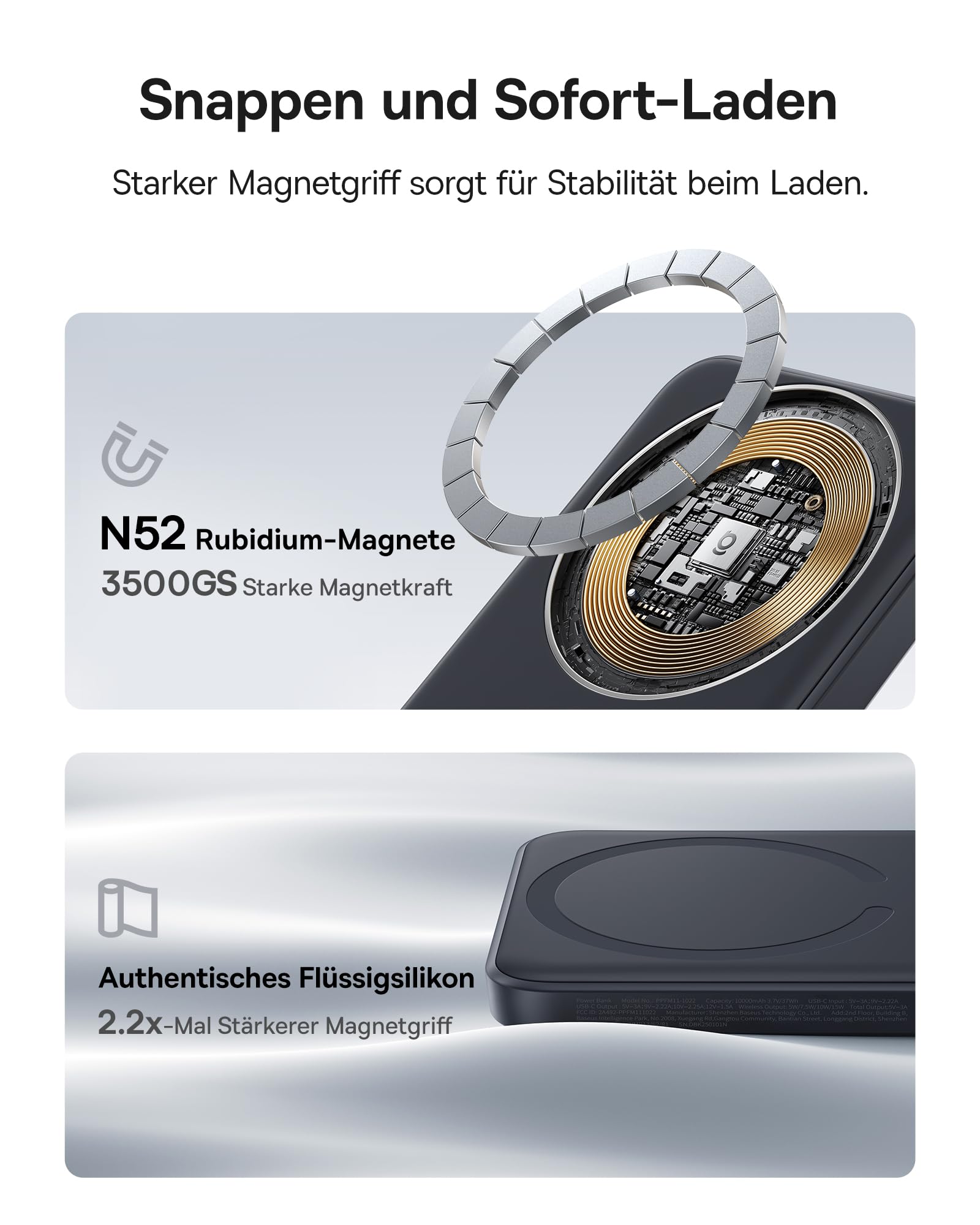 Baseus Enerfill MagSafe Powerbank 10000mAh 22.5W Magnetische Power Bank USB C, Kabellose Externe Handyakkus Wireless Mini Powerbank Kompatibel mit iPhone 16/15/14/13/12/Pro/Pro Max Serie, Schwarz
