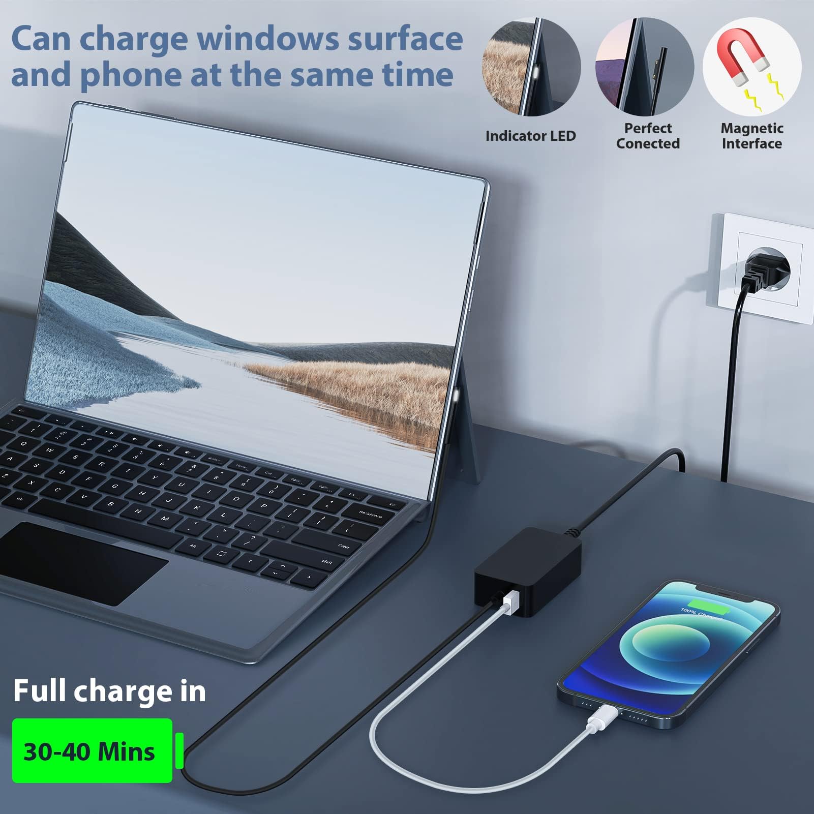 65W Surface Ladekabel 15V 4A Microsoft Ladegerät Netzteil für Surface Pro 11/X/10/9/8/7/ 7+/6/5/4/3, Surface Laptop 7/6/5/4/3/2/1, Surface Go 4/3/2/1, Surface Book 3/2/1, Model 1706 1796 1800 mit USB